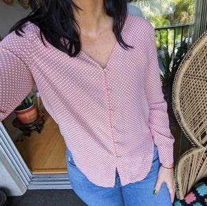 Rachel Zoe Medium Pink Polka Dot Blouse Button Down Top Retro Pastel